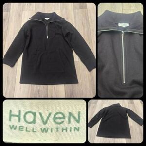 Haven Well Within black pullover fleece lined sweatshirt zip nwot kangaroo pocke
